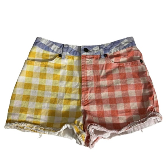 FARM Rio Pants - Farm Rio Denim Checkered Gingham Dual Color Frayed Hem Casual Shorts Small